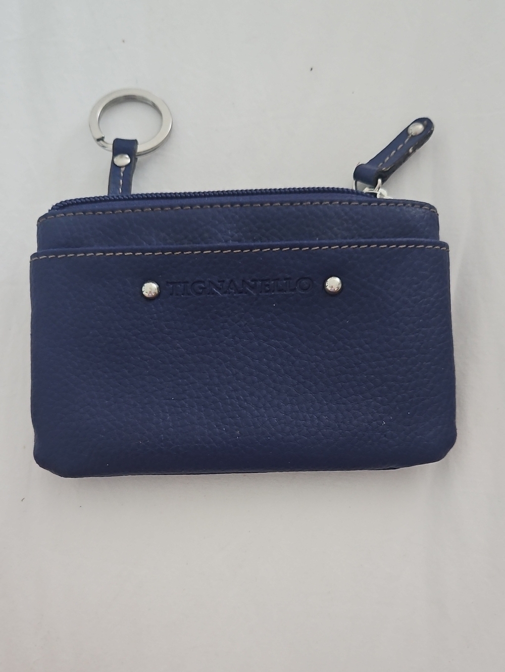 Tignanello Deep Blue Pebbled Leather Key Card Pouch/ Purse